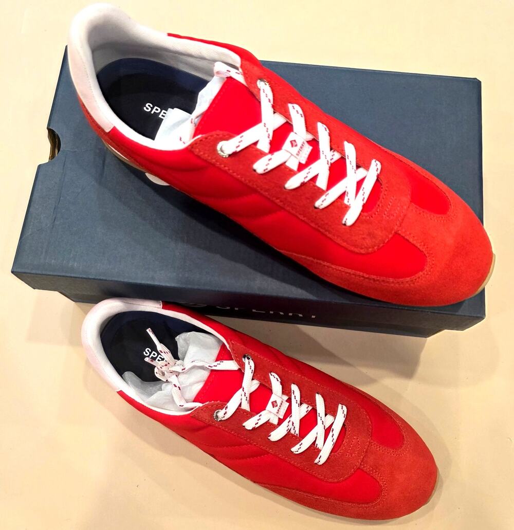 NIB Sperry Runabout Jogger Sneakers red suede and fabric sz 11